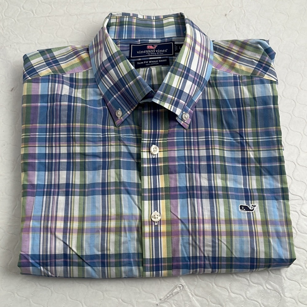 Vineyard Vines multicolor plaid slim fit button down whale shirt L